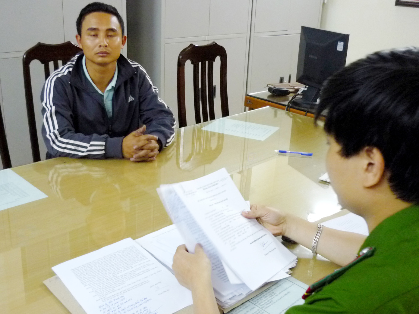 Đối tượng Trần Xuân Chiển tại cơ quan điều tra. Đối tượng tại cơ quan điều tra