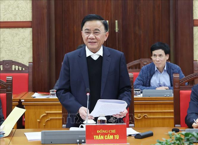 Ủy viên Bộ Chính trị, Thường trực Ban Bí thư, Chủ nhiệm Uỷ ban Kiểm tra Trung ương Trần Cẩm Tú phát biểu tại cuộc họp. Ảnh: TTXVN. Ủy viên Bộ Chính trị, Thường trực Ban Bí thư, Chủ nhiệm Uỷ ban Kiểm tra Trung ương Trần Cẩm Tú phát biểu tại cuộc họp. Ảnh: TTXVN.