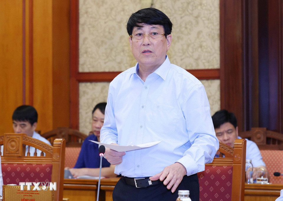 Thường trực Ban Bí thư Lương Cường phát biểu tại hội nghị. Ảnh: TTXVN Thường trực Ban Bí thư Lương Cường phát biểu tại hội nghị. Ảnh: TTXVN