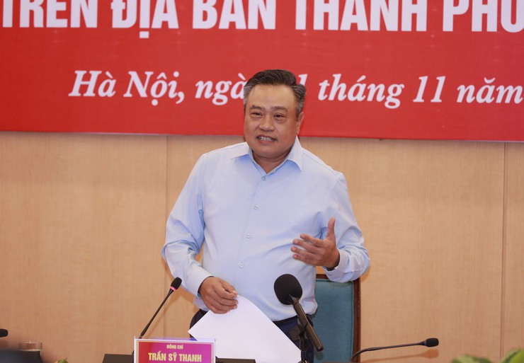 Chủ tịch UBND thành phố Hà Nội Trần Sỹ Thanh phát biểu tại hội nghị. Ảnh: PV.