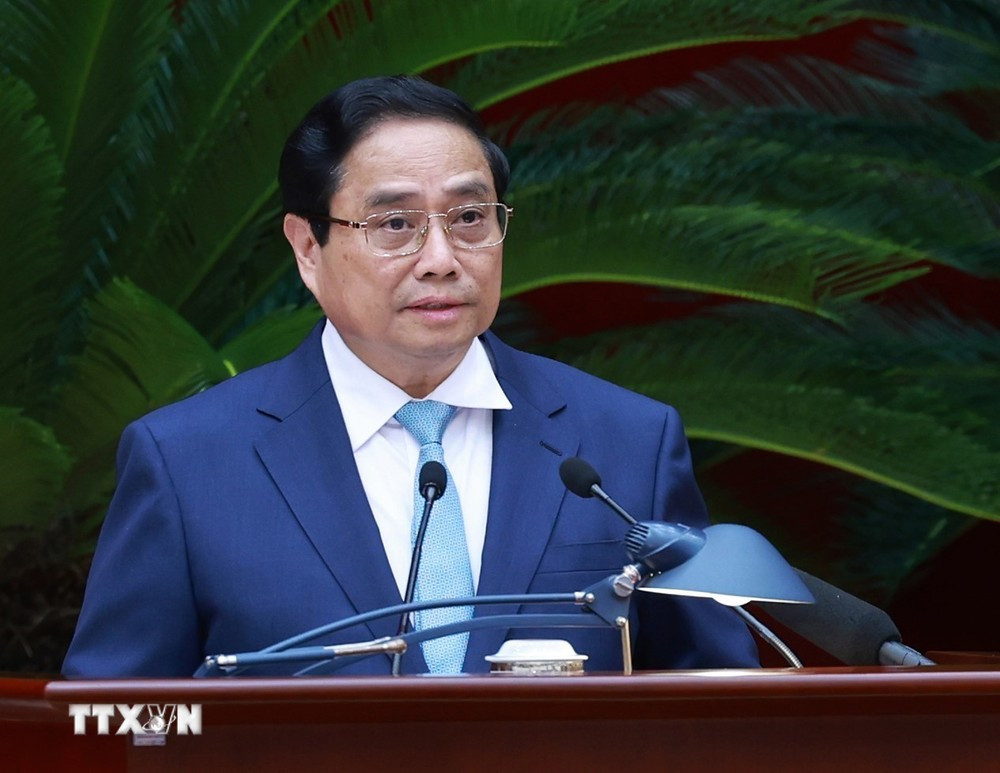 Ủy viên Bộ Chính trị, Thủ tướng Chính phủ Phạm Minh Chính phát biểu. Ảnh: Dương Giang/TTXVN.