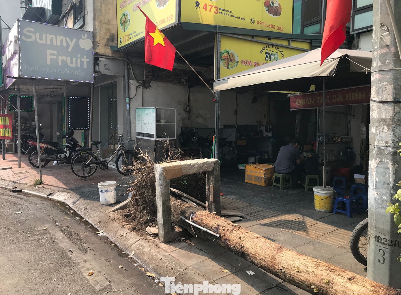 Ở địa chỉ số 473 Minh Khai, Hai Bà Trưng, Hà Nội cũng có cây xanh bật gốc do bão số 3, "nằm im bất động" đã hàng chục ngày qua. Ảnh: Trường Phong.