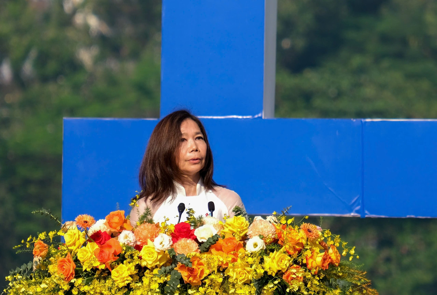 Bà Pauline Tamesis, Điều phối viên thường trú Liên hợp quốc, Trưởng đại diện các tổ chức của Liên hợp quốc tại Việt Nam phát biểu tại chương trình. Ảnh: PV.