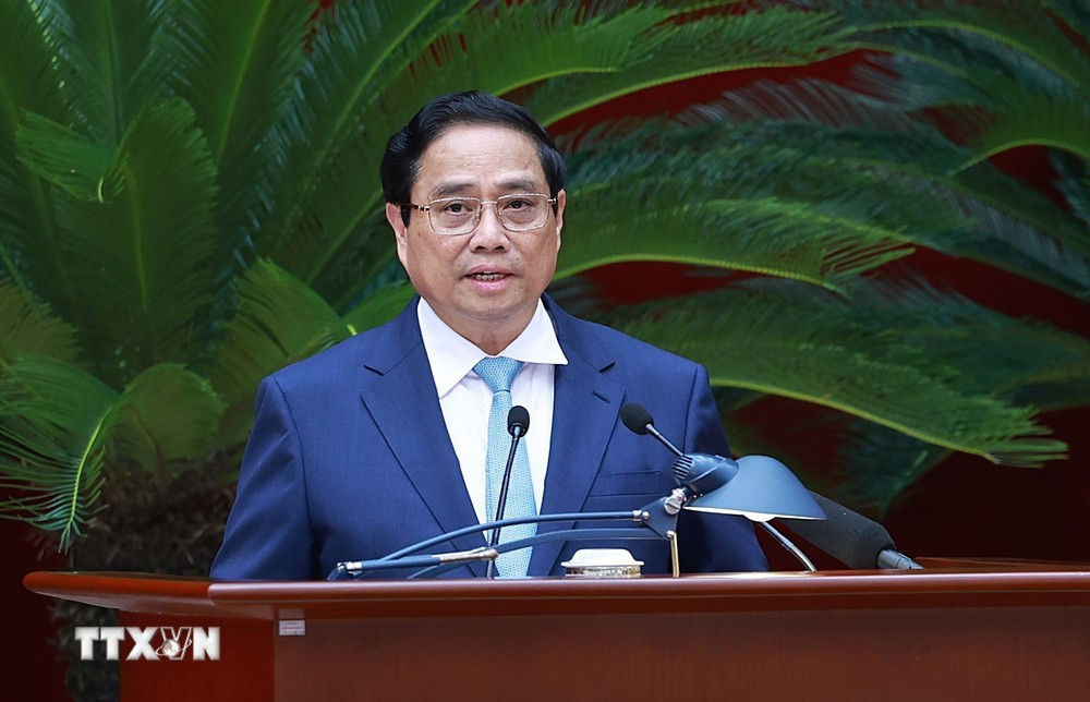 Ủy viên Bộ Chính trị, Thủ tướng Chính phủ Phạm Minh Chính phát biểu. Ảnh: Dương Giang/TTXVN.