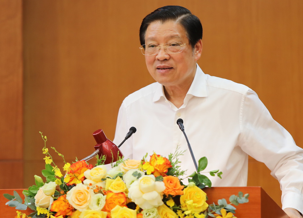 Trưởng ban Nội chính T.Ư Phan Đình Trạc - Phó Trưởng ban Thường trực Ban Chỉ đạo T.Ư về PCTNTC phát biểu tại hội nghị. Ảnh: PV.