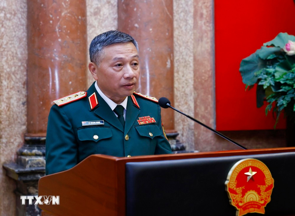 Thượng tướng Lê Quang Minh phát biểu tại buổi lễ. Ảnh: TTXVN