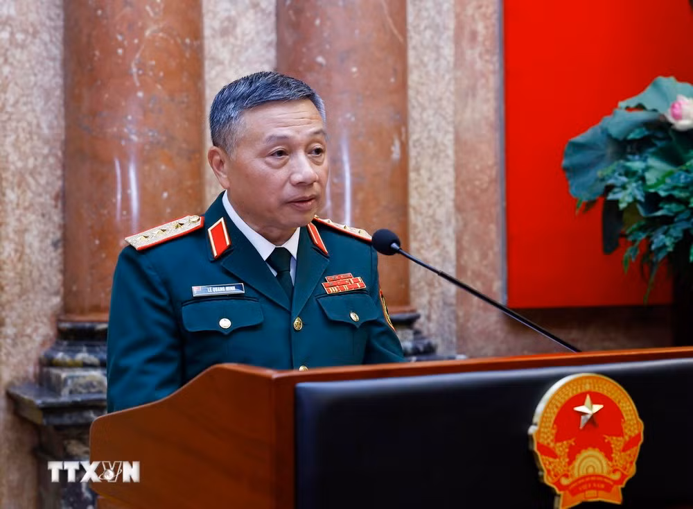 Thượng tướng Lê Quang Minh phát biểu tại buổi lễ. Ảnh: TTXVN