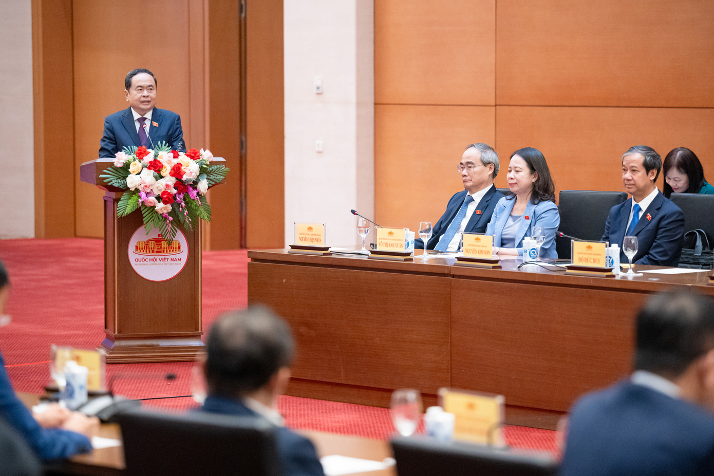 Chủ tịch Quốc hội Trần Thanh Mẫn phát biểu tại cuộc gặp. Ảnh: Quochoi.vn Chủ tịch Quốc hội Trần Thanh Mẫn phát biểu tại cuộc gặp. Ảnh: Quochoi.vn