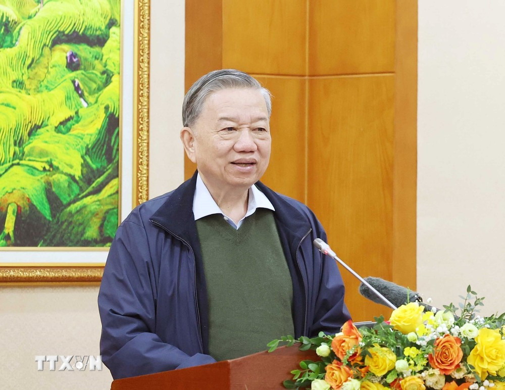 Tổng Bí thư Tô Lâm phát biểu tại cuộc làm việc. Ảnh: TTXVN.