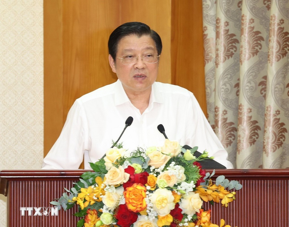 Trưởng Ban Nội chính Trung ương Phan Đình Trạc phát biểu tại buổi gặp mặt. Ảnh: TTXVN.