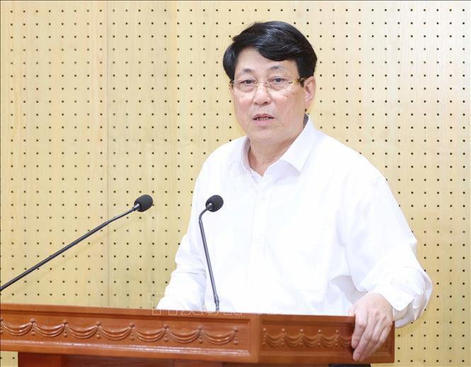 Thường trực Ban Bí thư Lương Cường phát biểu tại buổi làm việc. Ảnh: TTXVN. Thường trực Ban Bí thư Lương Cường phát biểu tại buổi làm việc. Ảnh: TTXVN.