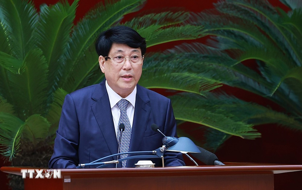 Ủy viên Bộ Chính trị, Thường trực Ban Bí thư Lương Cường phát biểu. Ảnh: Dương Giang/TTXVN.