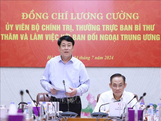 Thường trực Ban Bí thư Lương Cường phát biểu tại buổi làm việc với Ban Đối ngoại Trung ương. Ảnh: TTXVN.