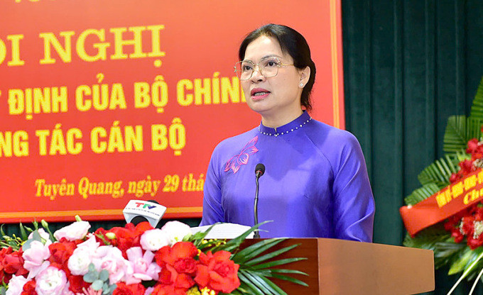 Bà Hà Thị Nga, Ủy viên Trung ương Đảng, Bí thư Tỉnh ủy Tuyên Quang, đại biểu Quốc hội khóa XV, giữ chức Trưởng Đoàn đại biểu Quốc hội khóa XV tỉnh Tuyên Quang. Ảnh: PV.