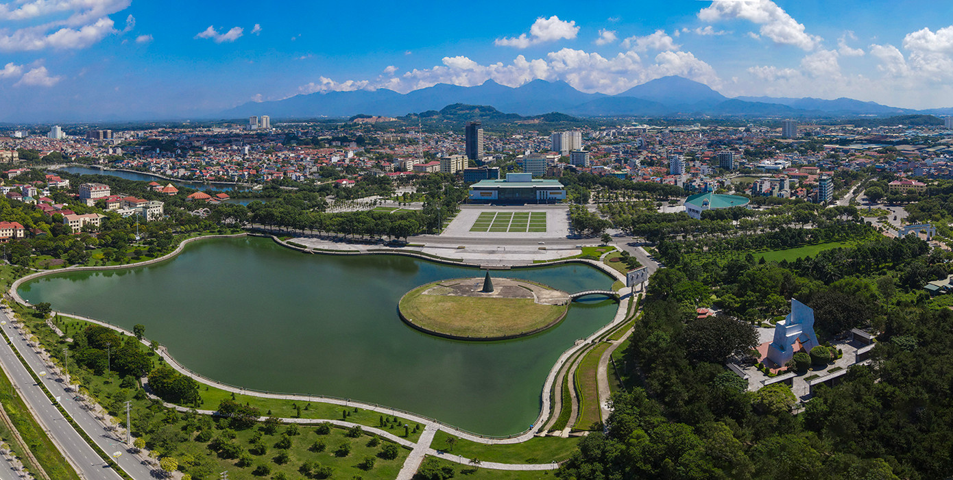 Một góc thành phố Vĩnh Yên (tỉnh Vĩnh Phúc) nhìn từ trên cao. Ảnh: PV.