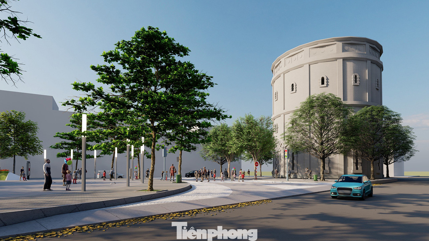 Phối cảnh khu vực Vườn hoa Vạn Xuân kết nối với Tháp nước Hàng Đậu - tạo không gian sinh hoạt cộng đồng cho người dân và du khách.