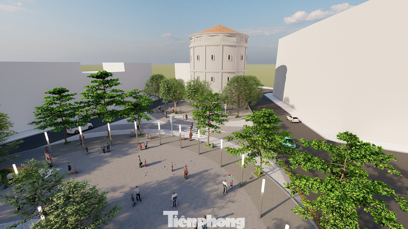 Phối cảnh khu vực Vườn hoa Vạn Xuân kết nối với Tháp nước Hàng Đậu khi hoàn chỉnh.