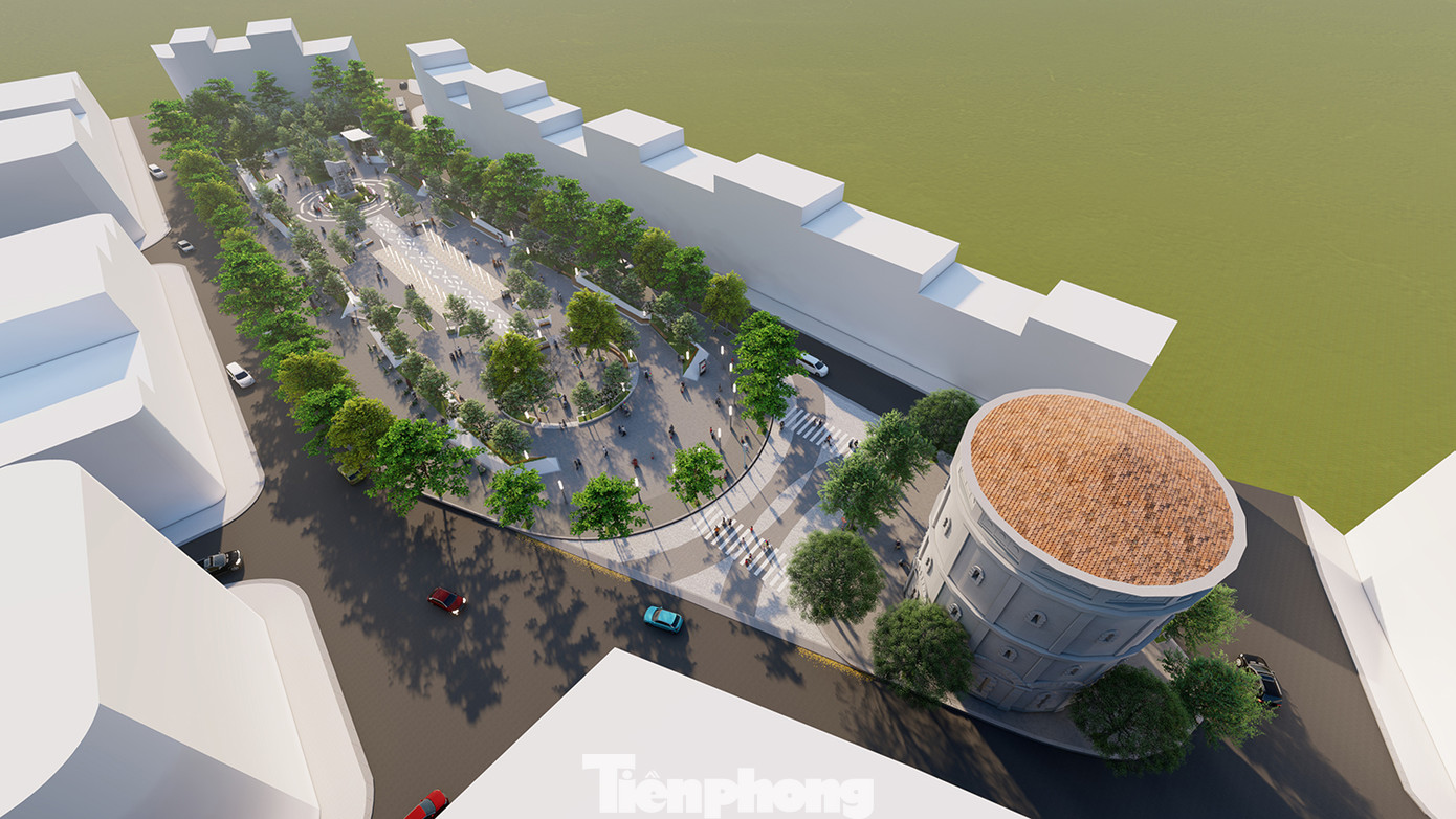 Phối cảnh khu vực Vườn hoa Vạn Xuân kết nối với Tháp nước Hàng Đậu khi hoàn chỉnh.