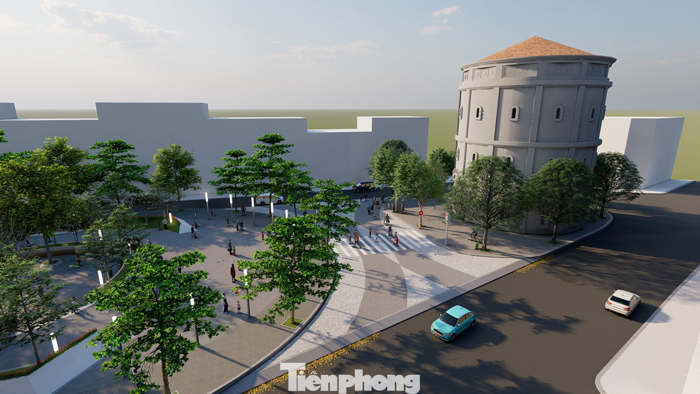 Phối cảnh khu vực Vườn hoa Vạn Xuân kết nối với Tháp nước Hàng Đậu khi hoàn chỉnh.