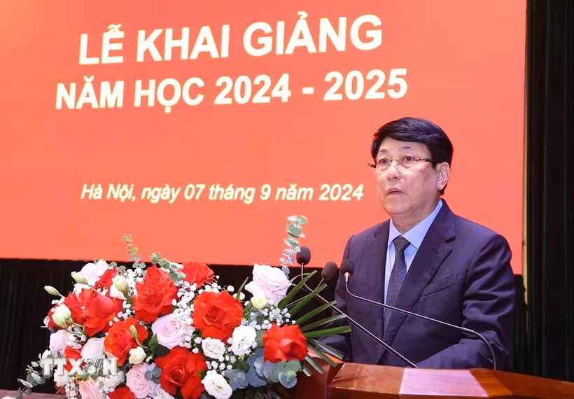 Thường trực Ban Bí thư Lương Cường phát biểu tại lễ khai giảng. Ảnh: TTXVN.
