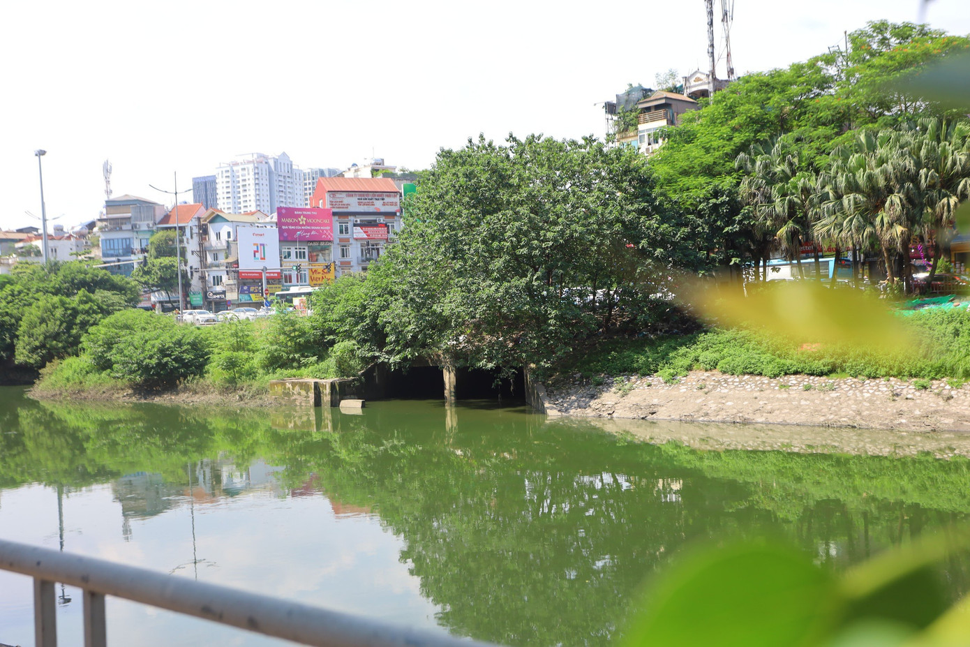 Từ 26/7, theo ghi nhận của phóng viên Tiền Phong, nước sông Tô Lịch dâng cao, có màu xanh lục, không còn hình ảnh dòng nước đen, hôi thối như thường thấy.