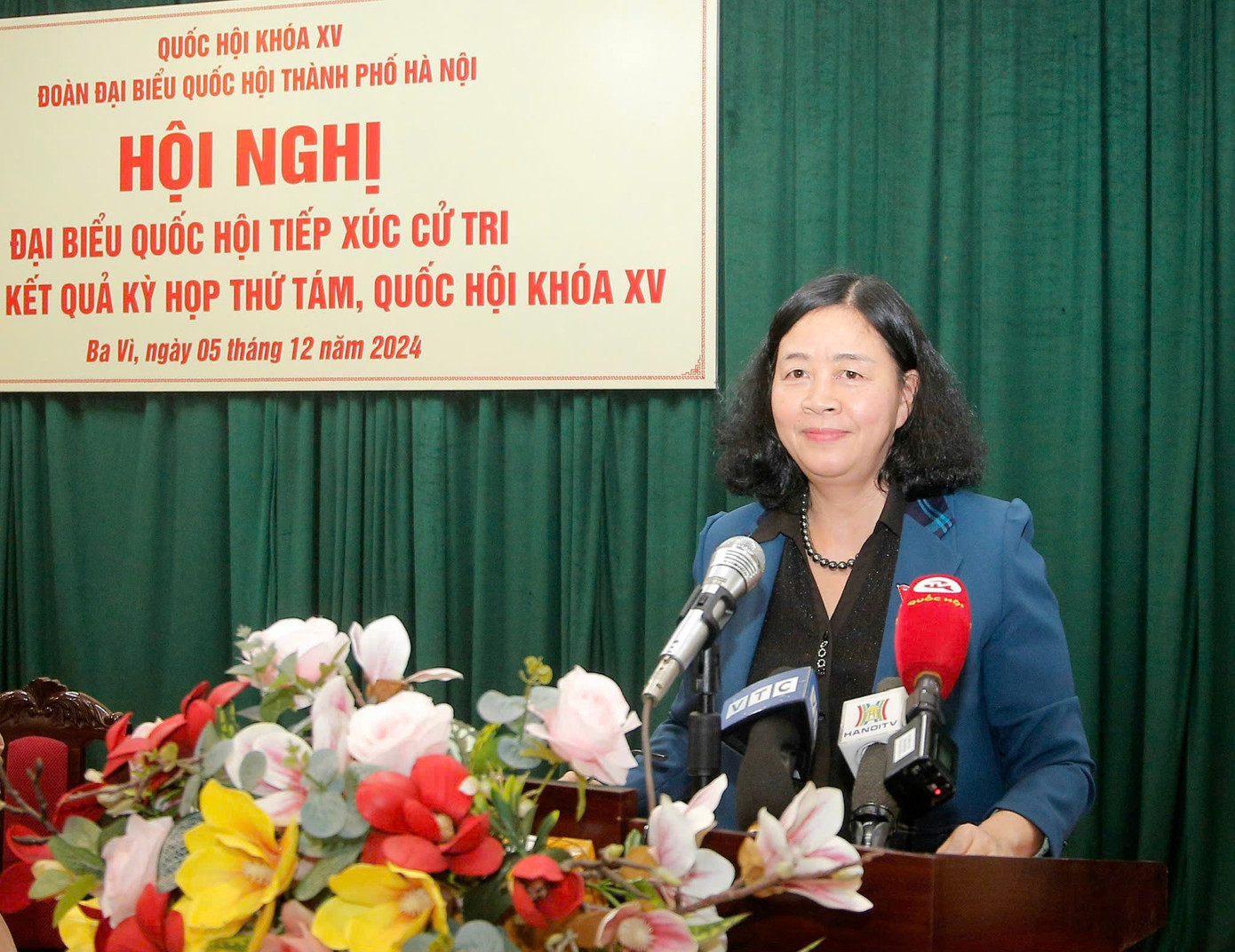 Bí thư Thành uỷ Hà Nội Bùi Thị Minh Hoài phát biểu tại hội nghị. Ảnh: PV.