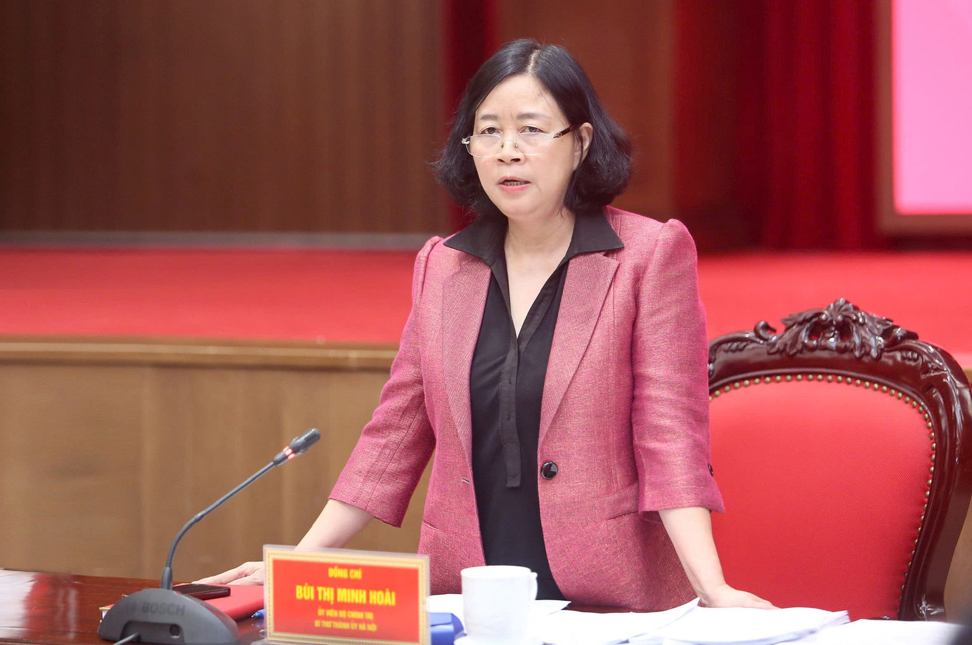 Bí thư Thành uỷ Hà Nội Bùi Thị Minh Hoài phát biểu tại buổi làm việc. Ảnh: Viết Thành. Bí thư Thành uỷ Hà Nội Bùi Thị Minh Hoài phát biểu tại buổi làm việc. Ảnh: Viết Thành.