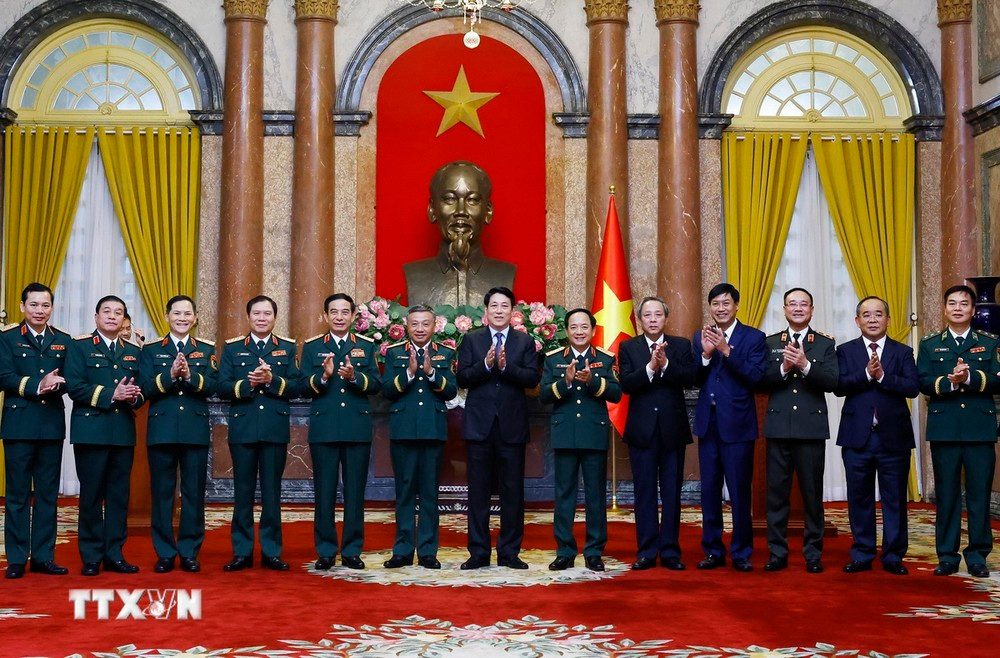 Chủ tịch nước Lương Cường và các đại biểu dự buổi lễ. Ảnh: TTXVN.