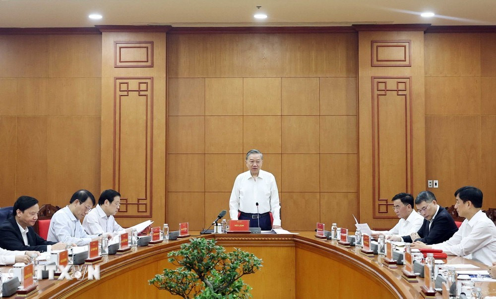 Tổng Bí thư Tô Lâm phát biểu kết luận cuộc họp Thường trực Ban Chỉ đạo Trung ương về phòng, chống tham nhũng, lãng phí, tiêu cực. Ảnh: TTXVN