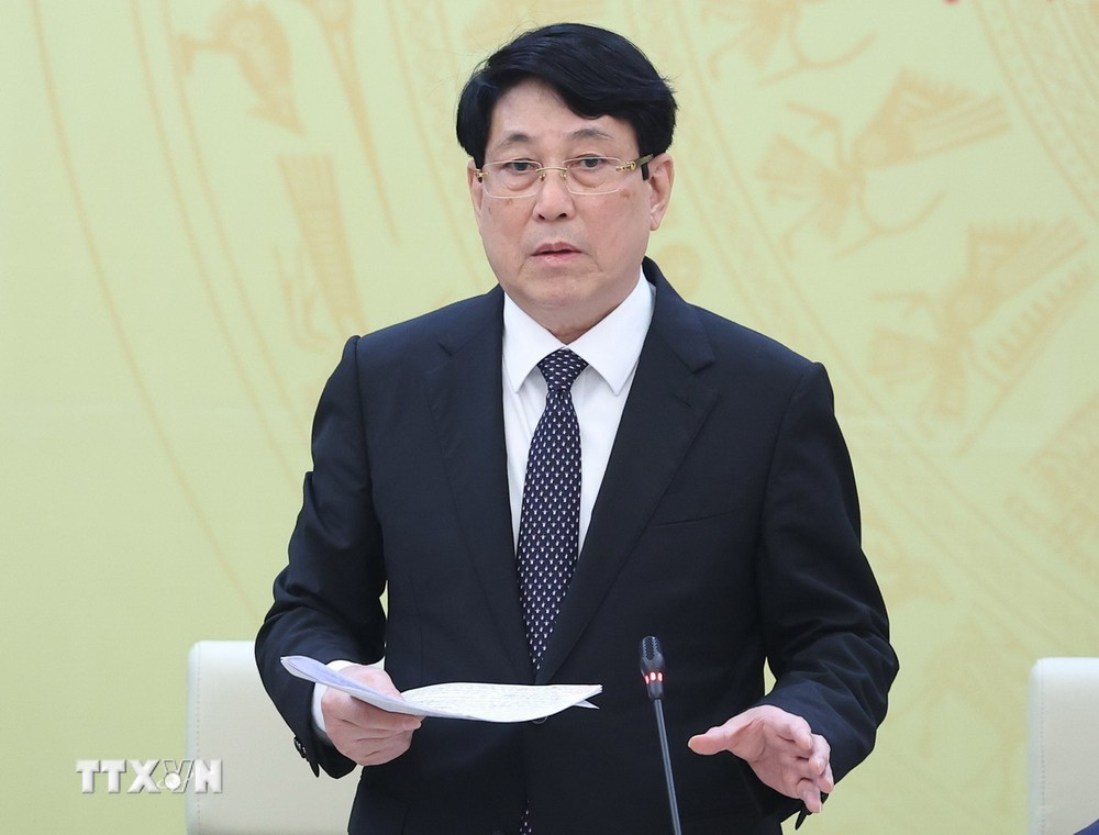 Chủ tịch nước Lương Cường phát biểu tại hội nghị. Ảnh: TTXVN.