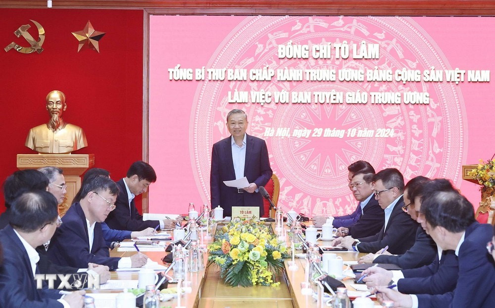 Tổng Bí thư Tô Lâm phát biểu tại buổi làm việc. Ảnh: TTXVN. Tổng Bí thư Tô Lâm phát biểu tại buổi làm việc. Ảnh: TTXVN.
