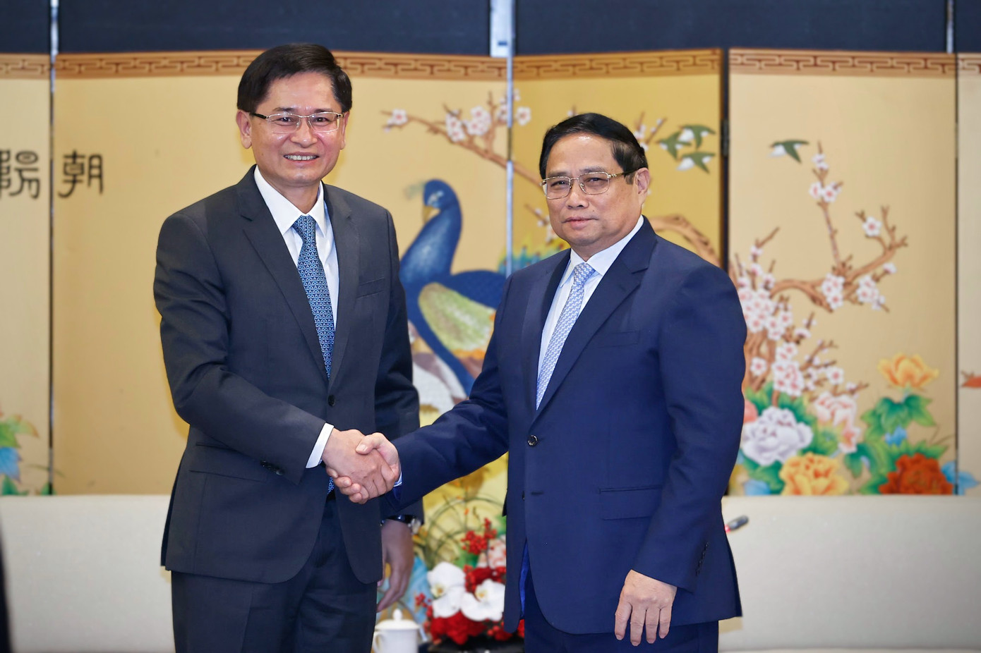 Thủ tướng Chính phủ Phạm Minh Chính tiếp ông Lam Thiên Lập, Chủ tịch Khu tự trị dân tộc Choang Quảng Tây, Trung Quốc. Ảnh: Nhật Bắc.