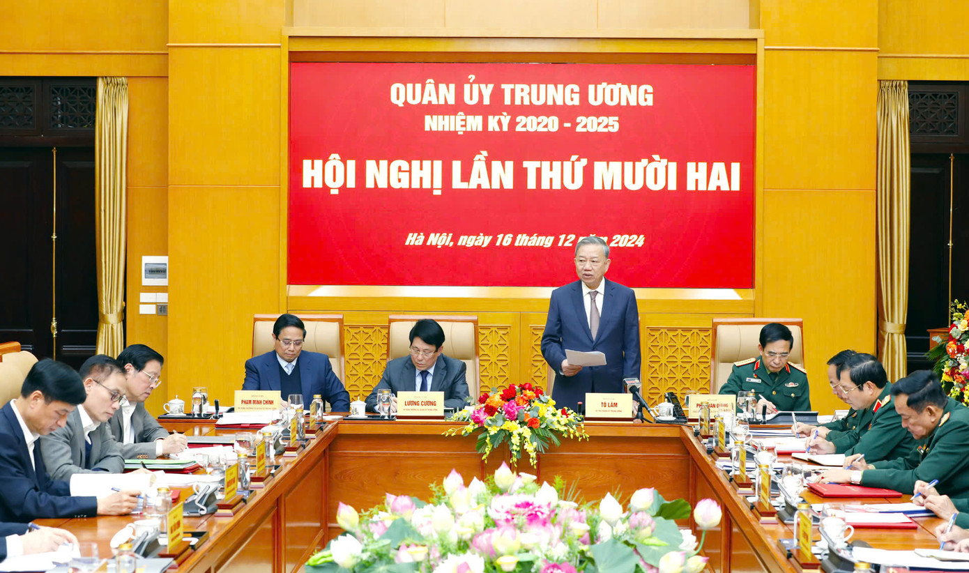 Tổng Bí thư Tô Lâm - Bí thư Quân ủy Trung ương phát biểu tại hội nghị. Ảnh: N.M. Tổng Bí thư Tô Lâm - Bí thư Quân ủy Trung ương phát biểu tại hội nghị. Ảnh: N.M.