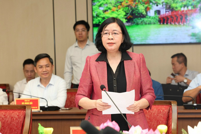 Bí thư Thành uỷ Hà Nội Bùi Thị Minh Hoài phát biểu tiếp thu chỉ đạo của Thủ tướng Chính phủ. Ảnh: VGP. Bí thư Thành uỷ Hà Nội Bùi Thị Minh Hoài phát biểu tiếp thu chỉ đạo của Thủ tướng Chính phủ. Ảnh: VGP.