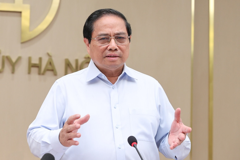 Thủ tướng Phạm Minh Chính phát biểu kết luận buổi làm việc. Ảnh: VGP. Thủ tướng Phạm Minh Chính phát biểu kết luận buổi làm việc. Ảnh: VGP.