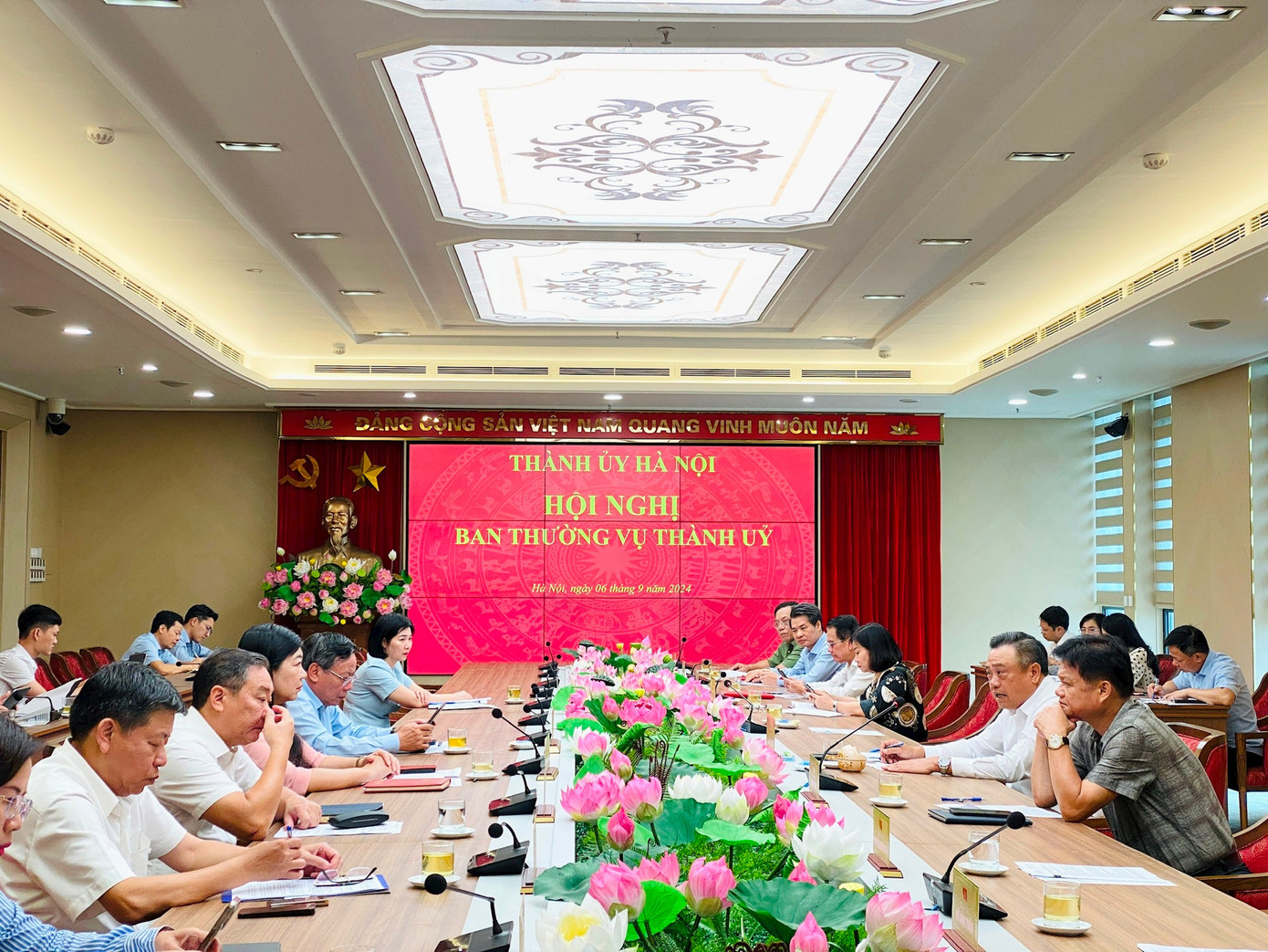 Hội nghị Ban Thường vụ Thành uỷ Hà Nội về ứng phó bão số 3. Ảnh: HNM. Hội nghị Ban Thường vụ Thành uỷ Hà Nội về ứng phó bão số 3. Ảnh: HNM.