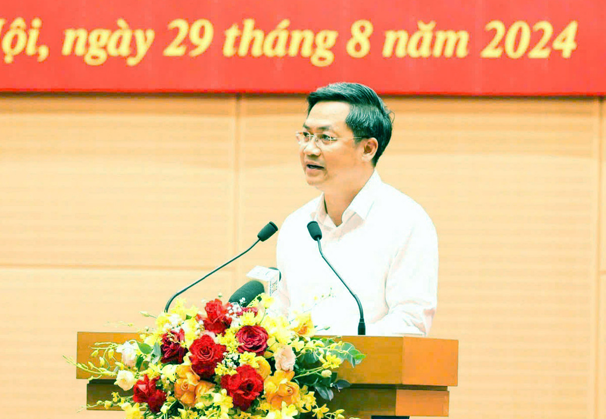 Phó Chủ tịch UBND thành phố Hà Nội Hà Minh Hải phát biểu tại hội nghị. Ảnh: PV.
