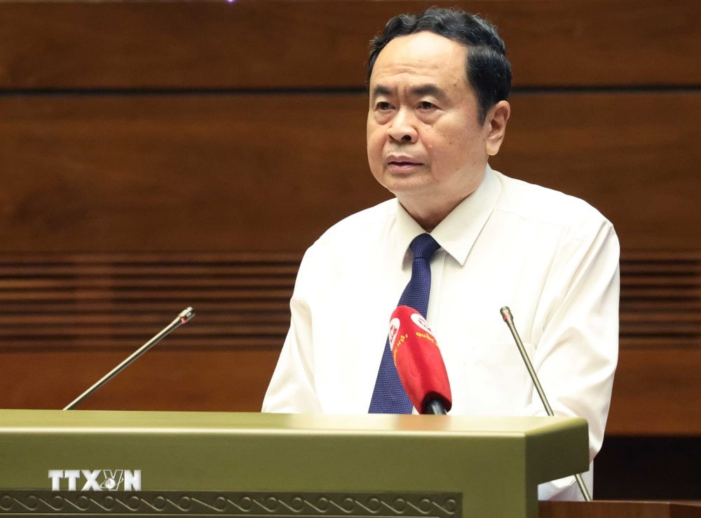 Chủ tịch Quốc hội Trần Thanh Mẫn phát biểu tại hội thảo. Ảnh: TTXVN.