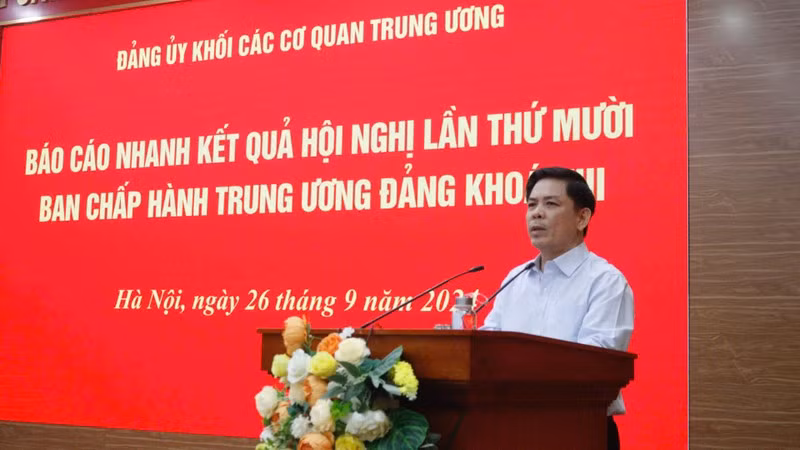 Bí thư Đảng uỷ Khối các cơ quan T.Ư Nguyễn Văn Thể phát biểu tại hội nghị. Ảnh: PV. Bí thư Đảng uỷ Khối các cơ quan T.Ư Nguyễn Văn Thể phát biểu tại hội nghị. Ảnh: PV.