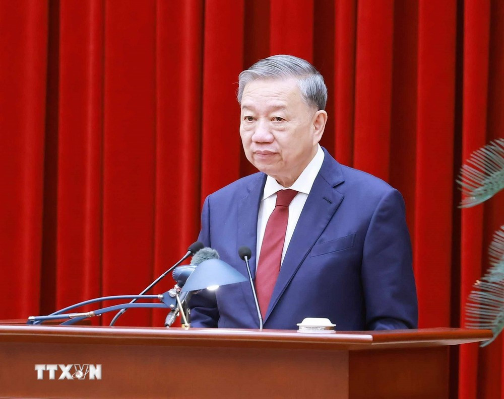 Tổng Bí thư Tô Lâm phát biểu bế mạc hội nghị. Ảnh: TTXVN. Tổng Bí thư Tô Lâm phát biểu bế mạc hội nghị. Ảnh: TTXVN.