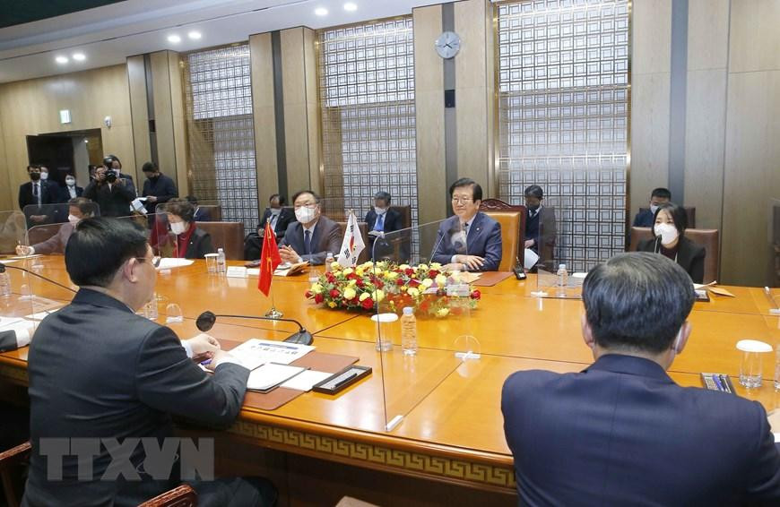 Chủ tịch Quốc hội Hàn Quốc Park Byeong-seug phát biểu. (Ảnh: Doãn Tấn/TTXVN)