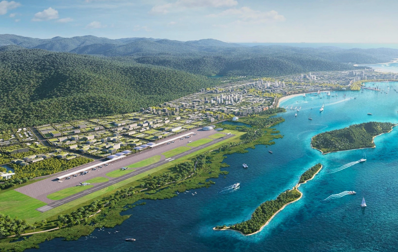 Phối cảnh sân bay Vân Phong nằm sát vịnh Vân Phong, huyện Vạn Ninh, tỉnh Khánh Hòa.