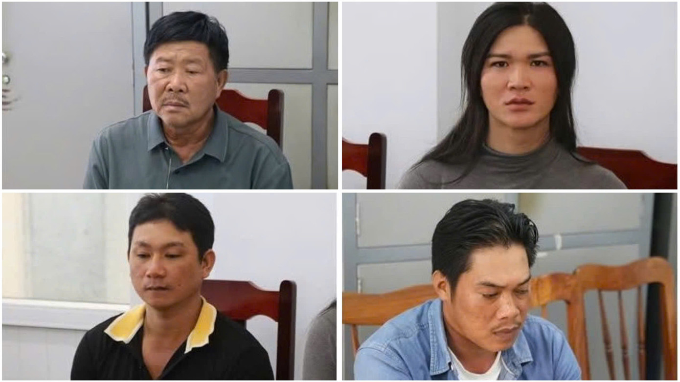 Công an Ninh Thuận đang làm việc với 4 đối tượng Thăng, Ly, Dự và Vàng. Ảnh: CANT.