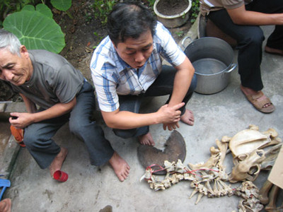 Các đối tượng và xương hổ được thu giữ. Ảnh: CA Thanh Hóa