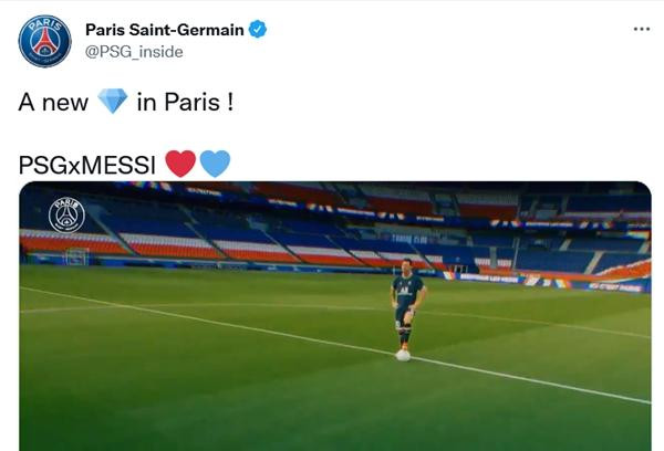 Bài đăng chào mừng Messi của PSG. (Ảnh chụp màn hình).