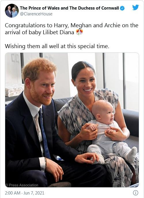 Lời chúc mừng từ vợ chồng Thái tử Charles. Ảnh: Twitter. Lời chúc mừng từ vợ chồng Thái tử Charles. Ảnh: Twitter.