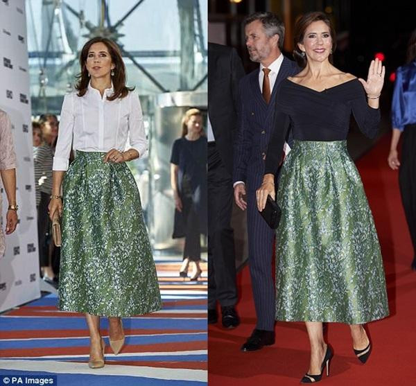 Chiếc váy H&M được mặc năm 2018 (trái) và 2021 (phải). Ảnh: PA Images; Lars H. Laursen/ Aller/ MEGA.