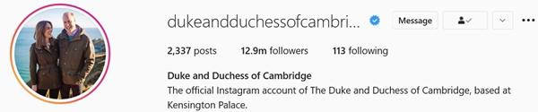 Tài khoản chính thức của nhà William - Kate. (Ảnh chụp màn hình).