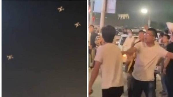 Drone bỗng rơi rụng khiến khán giả bất ngờ. Ảnh: ViralPress/ AP. Drone bỗng rơi rụng khiến khán giả bất ngờ. Ảnh: ViralPress/ AP.