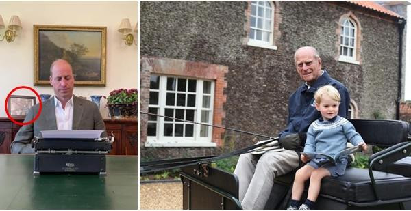 Bức ảnh Hoàng thân Philip và Hoàng tử George được đặt trong phòng làm việc của William. Ảnh: Instagram. Bức ảnh Hoàng thân Philip và Hoàng tử George được đặt trong phòng làm việc của William. Ảnh: Instagram.